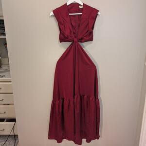 Jason Wu Red Side Cut-Out Dress Women's Large Red Front Knot Bold - Size XS